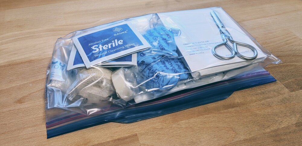 first aid kit in ziplock bag